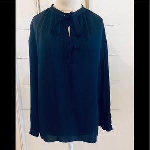 Vince Navy Blue Silk Tie Neck Blouse EUC